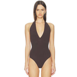 Commando The Ballet Deep Plunge Halter Bodysuit  One Size Espresso $128msrp